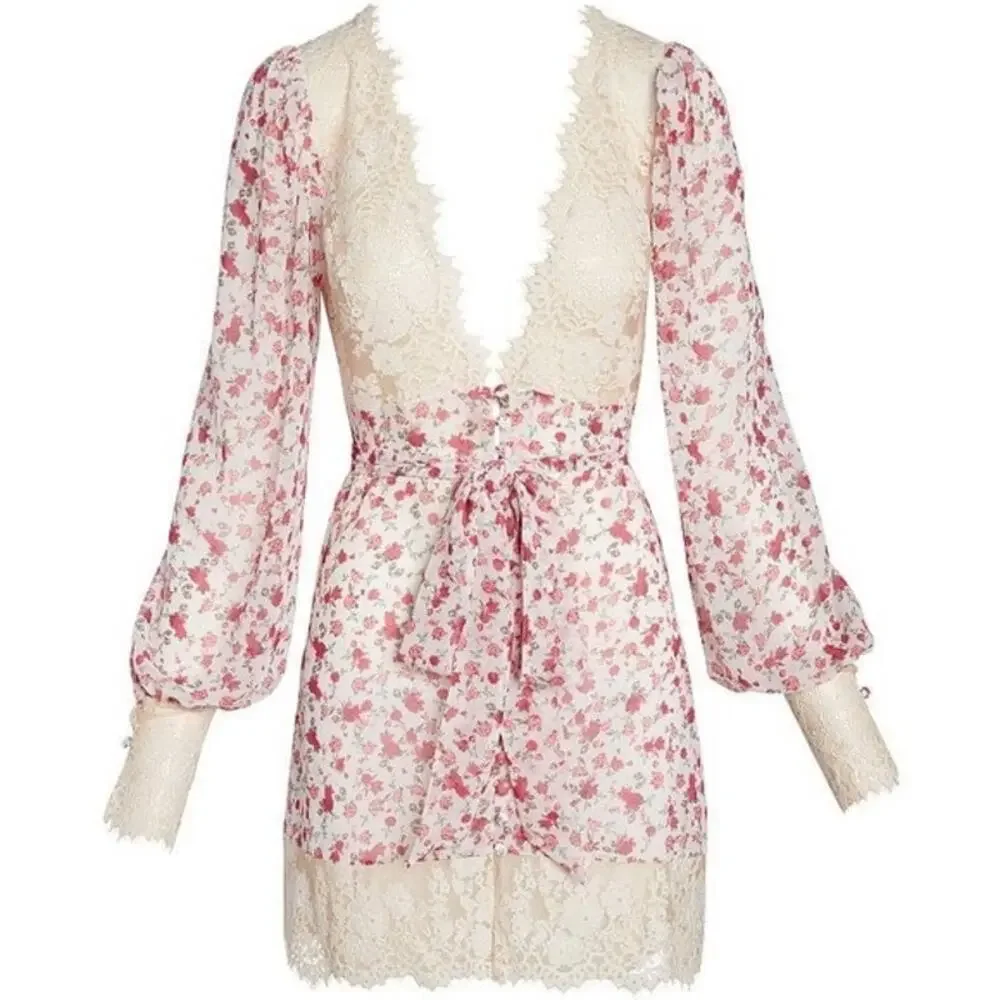 For Love & Lemons NWT Victoria’s Secret Pink Lace Floral Melrose Mini Robe XS
